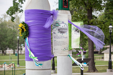 decorations on the Centennial Plaza