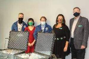 From left to right: Jason Hudson, OSHA Director for Oklahoma Department of Labor, Dr. Mai Anh Vu Tran, NSU, Bryan Keaton, OKlahoma Department of Labor, Dr. Janet Buzzard, NSU, and Dr. Roy Wood, NSU Oklahoma Department of Labor donates equipment thumbnail
